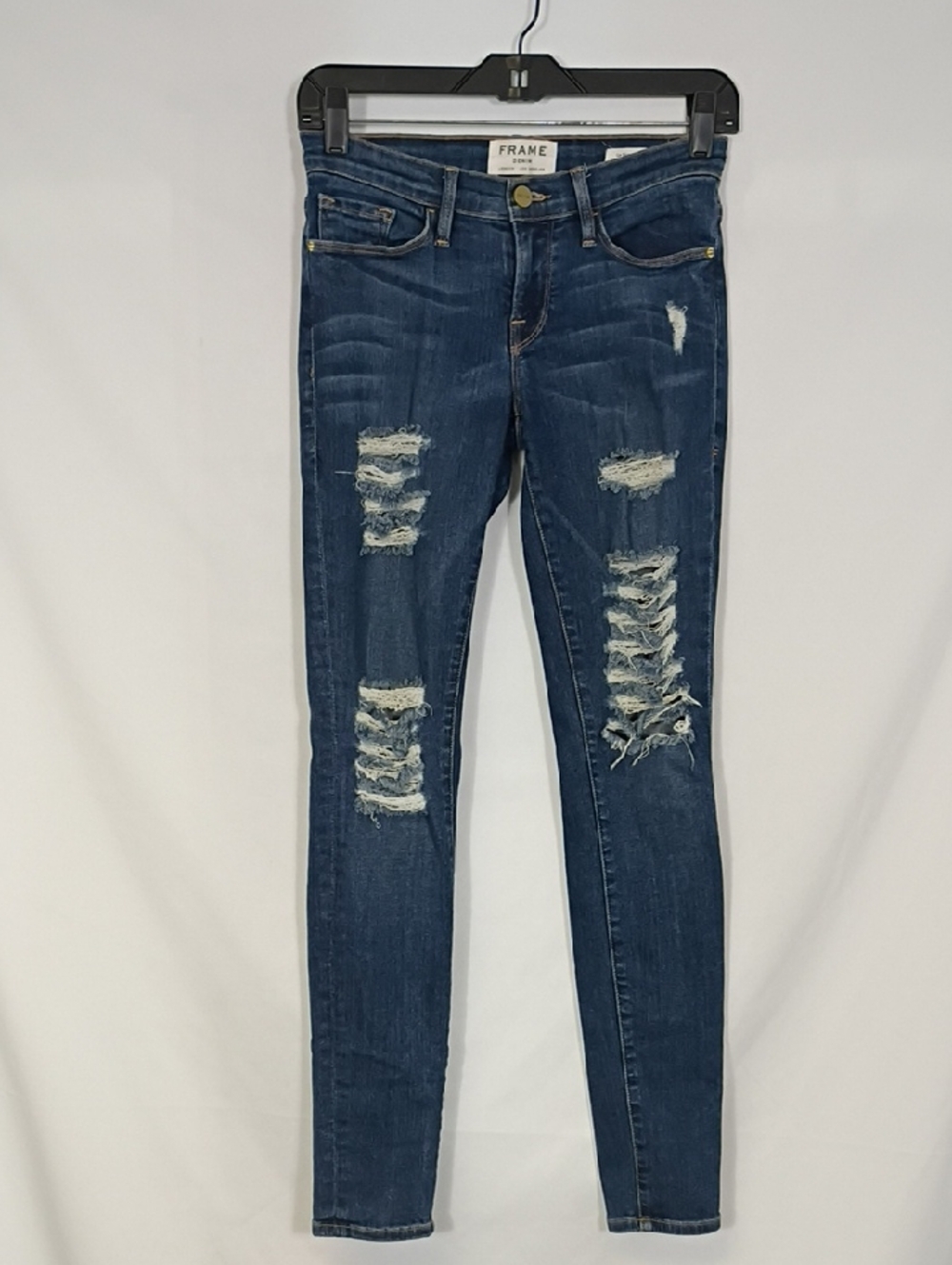 EUC FRAME Le Skinny Jeans Sz 25 Sunset  Grove Distressed Shredded Stretch Denim